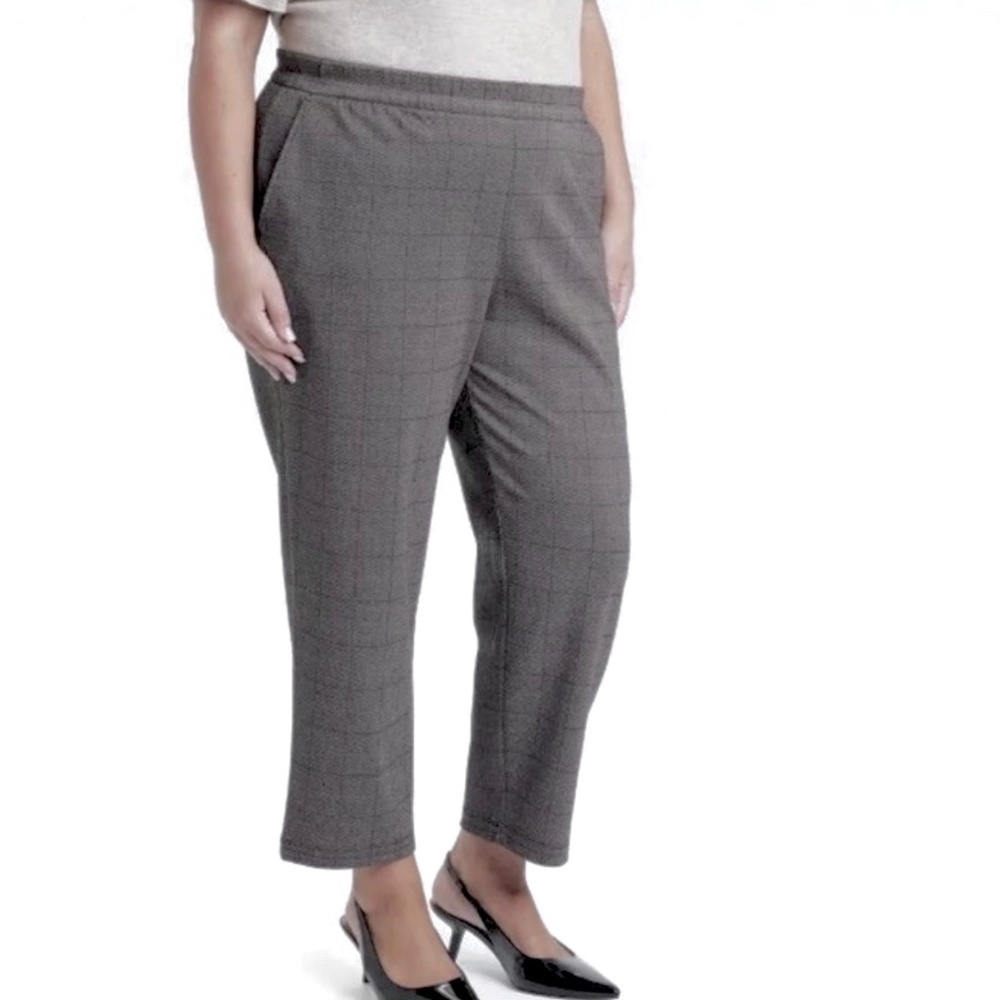 Eileen Fisher Plaid Women Wide Leg Crop Pants Pull On M Gray Flannel Academia
